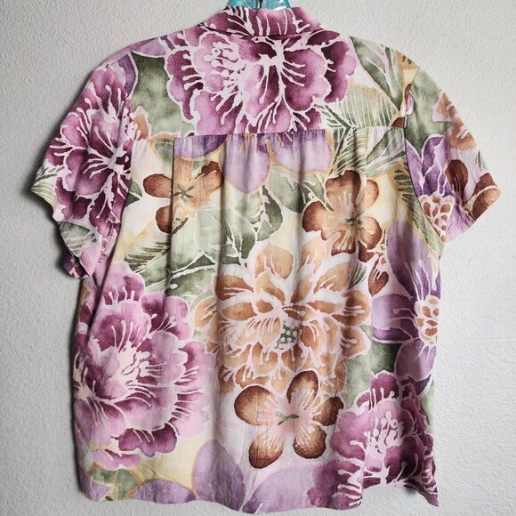 Jams World Shirt Womens Small Purple Floral Hawaiian Camp Short Sleeve Button Up - Picture 5 of 7